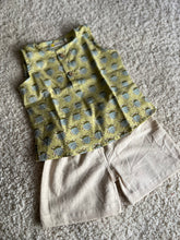 Load image into Gallery viewer, Klingaru Sleeveless Short Kurta with Shorts Set- Pista Green Bugs
