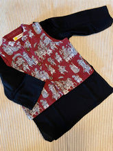 Charger l&#39;image dans la galerie, Klingaru Long Kurta Pajama Jacket Set- Black with Maroon Jacket
