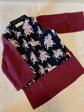 Load image into Gallery viewer, Klingaru Long Kurta Pajama Jacket Set- Maroon with Black Jacket
