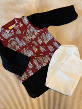 Load image into Gallery viewer, Klingaru Long Kurta Pajama Jacket Set- Black with Maroon Jacket
