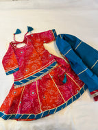 Klingaru Lehanga Choli  - Pink Red Bandhej with Teal Dupatta