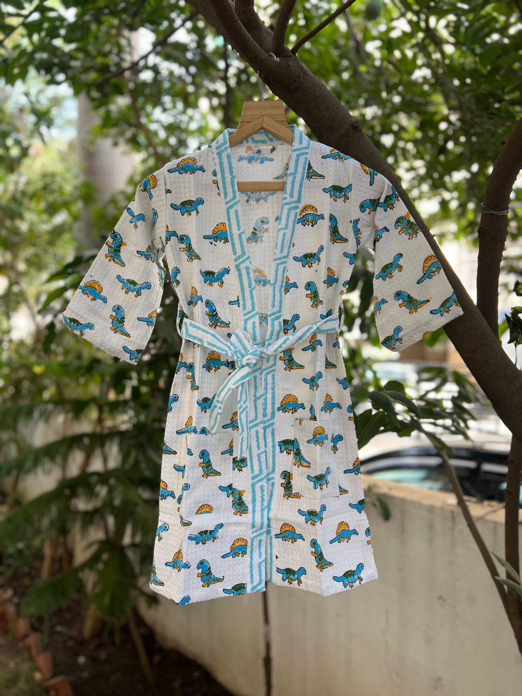 Klingaru Waffle Bathrobe for Kids - Dino