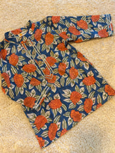 Load image into Gallery viewer, Klingaru  Festive Long Kurta -  Dark Blue with Orange Flowers
