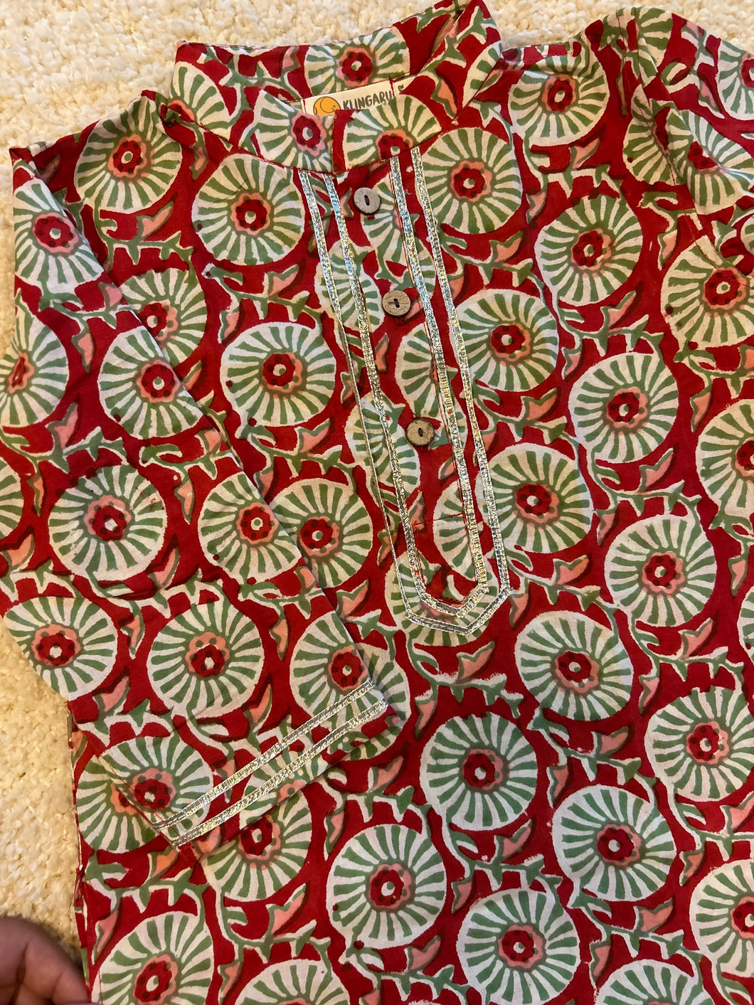 Klingaru  Festive Long Kurta -  Red Green Printed