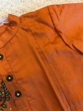 Load image into Gallery viewer, Klingaru Festive Long Kurta -  Rust Orange with Hand Embroidery Birds
