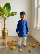 Boys Ethnic Wear | Blue Mirror work with Off White Pants