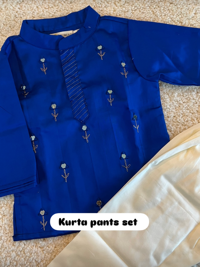 Klingaru Festive Long Kurta Pajama Set  - Blue with off white pants