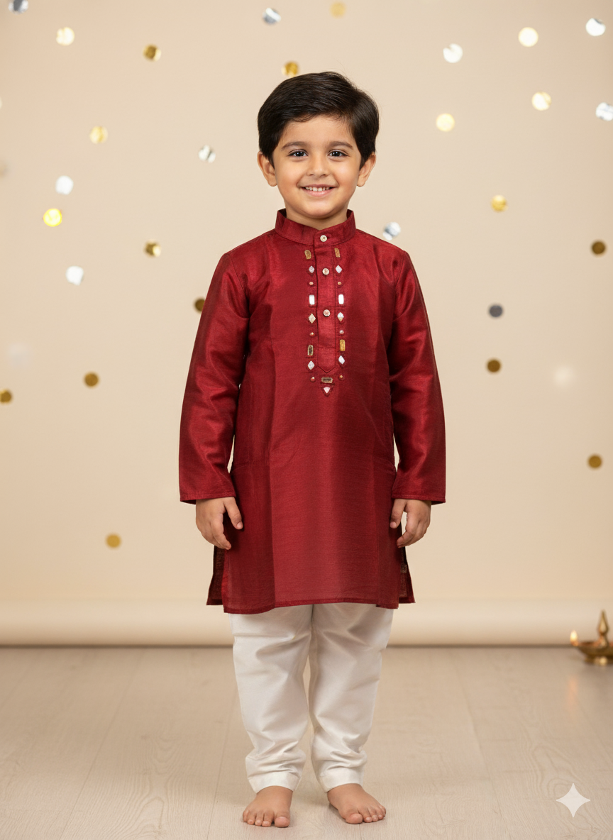 Klingaru Festive Long Kurta Pajama Set  - Mashru Maroon