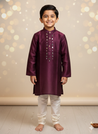 Klingaru Festive Long Kurta Pajama Set  - Mashru Wine