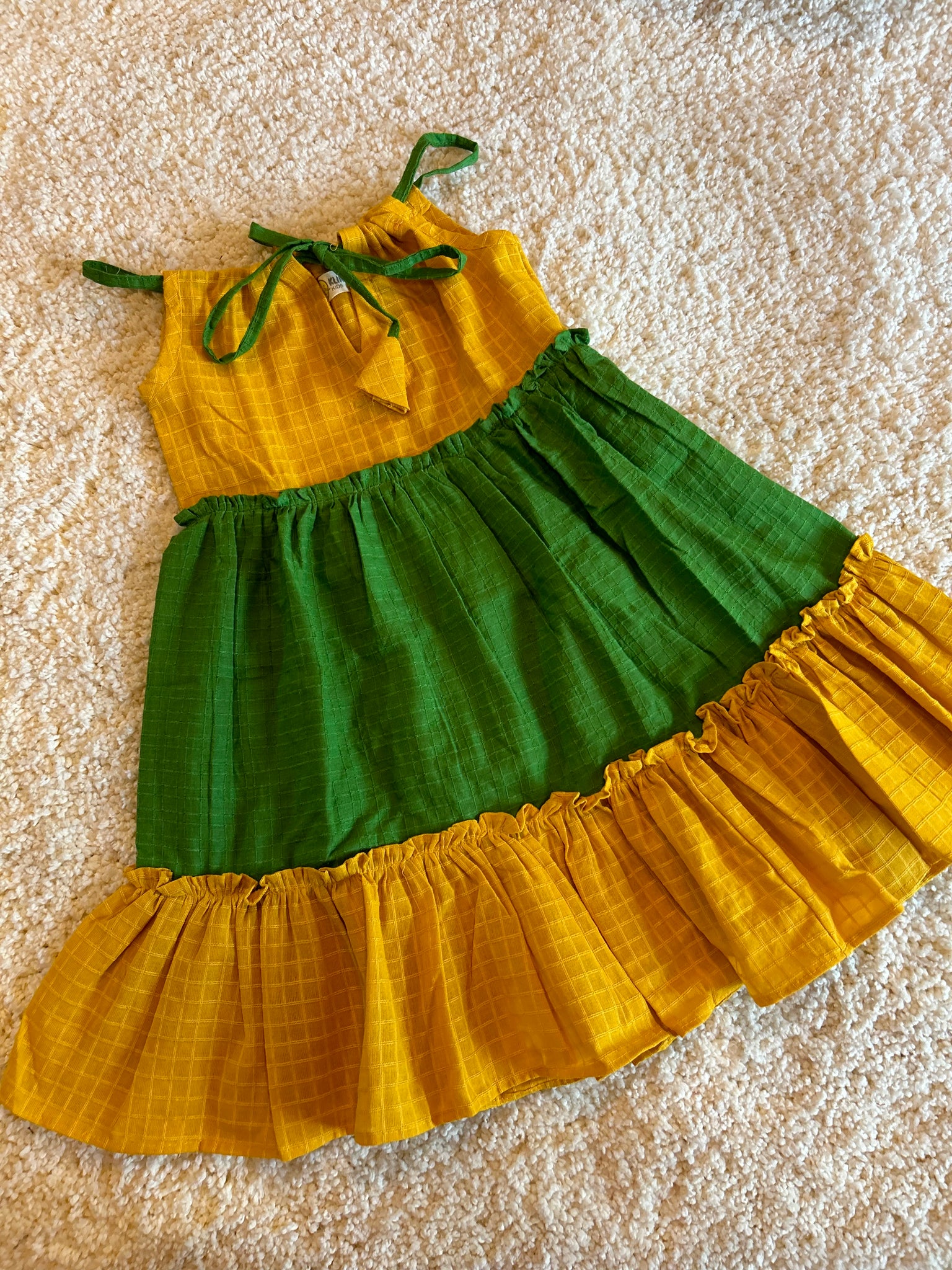 Klingaru Frock - Colour Block Mustard Green 3-4 Years Klingaru Frock - Colour Block Mustard Green 3-4 Years