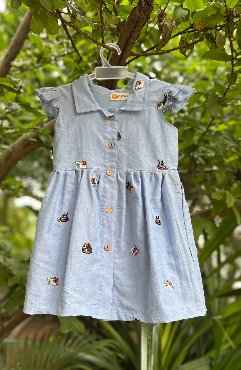 Klingaru Frock - Cute Dogs Denim