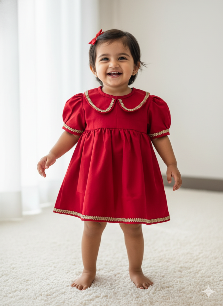 Klingaru Frock - Red with Lace Detailing