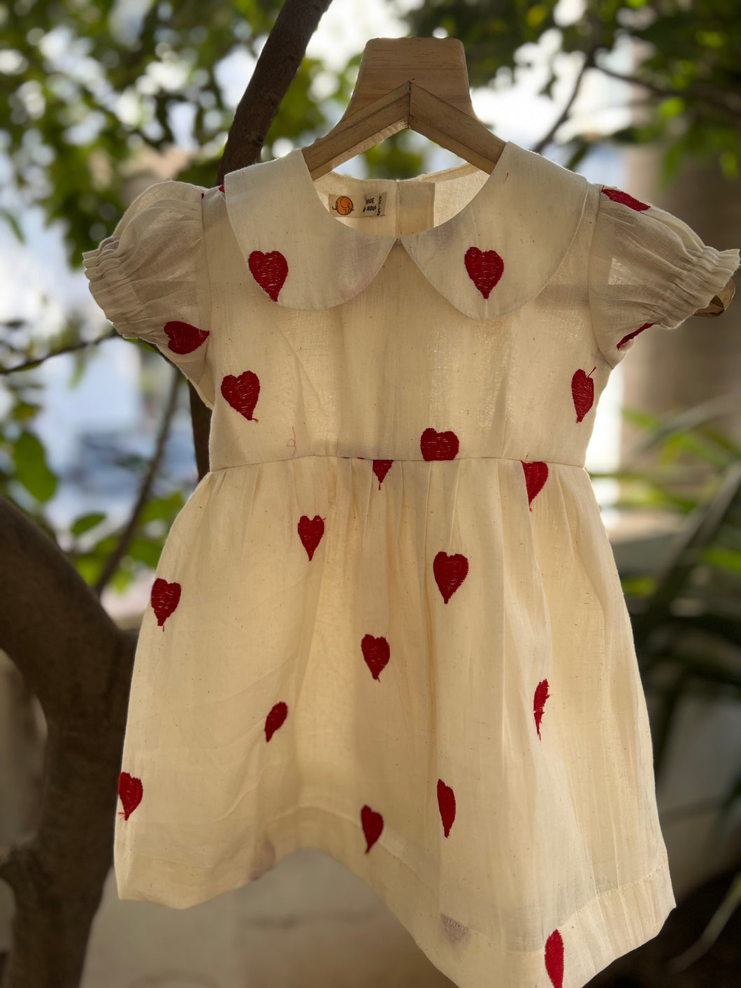 Klingaru Frock - White with Red Embroidered Hearts