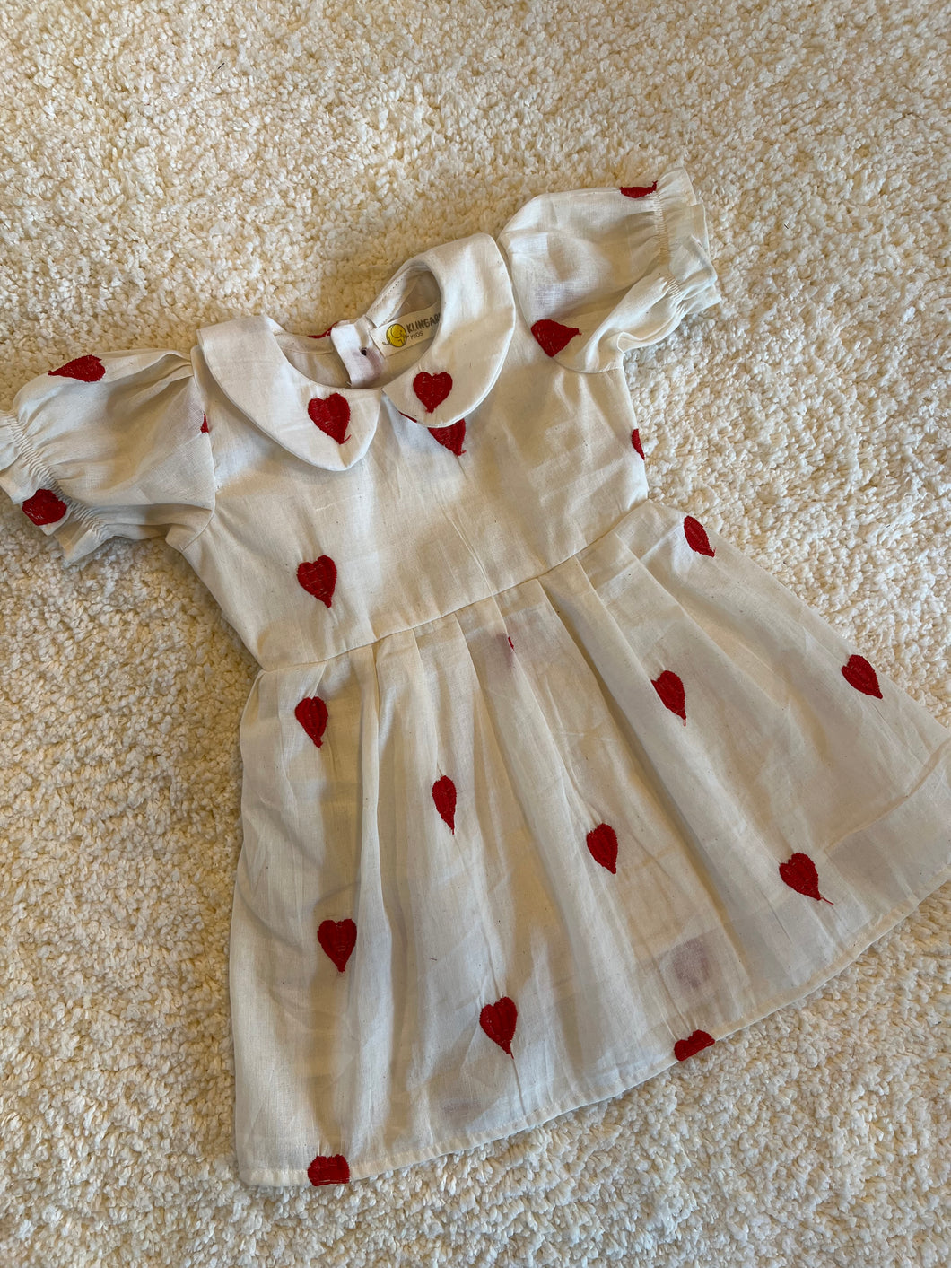 Klingaru Frock - White with Red Embroidered Hearts