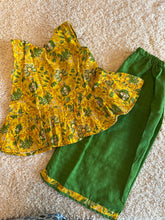 Load image into Gallery viewer, Klingaru Girl Kurta Set - Sleeveless Yellow Green Plazzo Set

