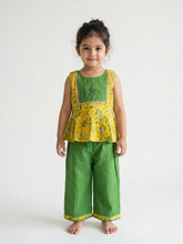 Load image into Gallery viewer, Klingaru Girl Kurta Set - Sleeveless Yellow Green Plazzo Set

