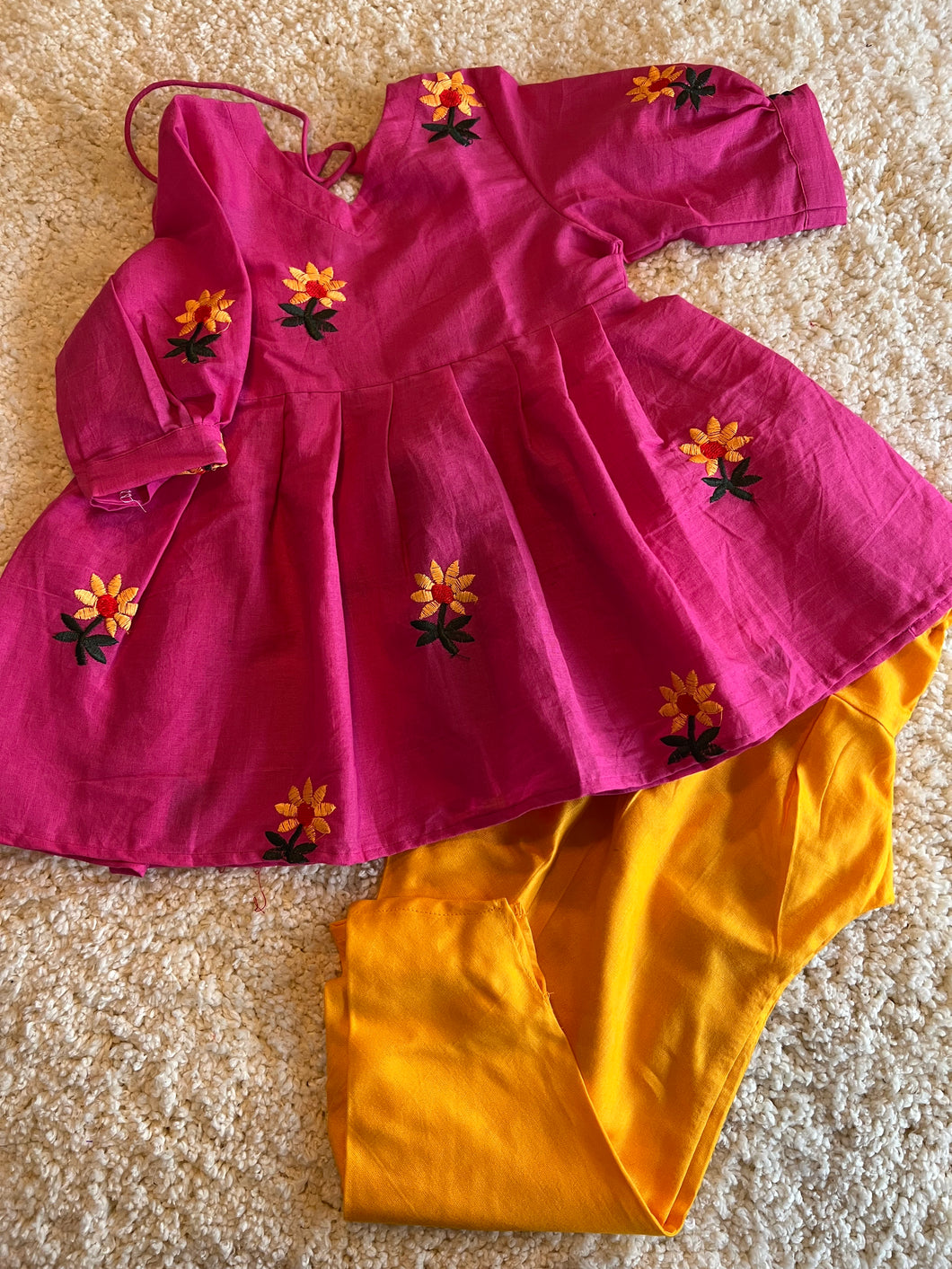Klingaru Girl Kurta and Dhoti - Pink with Yellow Flowers
