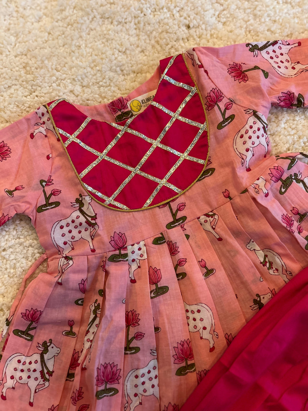 Klingaru Girl Kurta and Pant Set - Pink Pichwai with Balloon Pants (PREORDER)