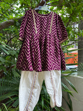 Charger l&#39;image dans la galerie, Klingaru Girl Kurta and Tulip Dhoti Set - Wine Zig Zag with Lace Detailing

