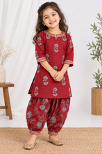Load image into Gallery viewer, Klingaru Girl Set - Maroon Booti with Balloon Pants
