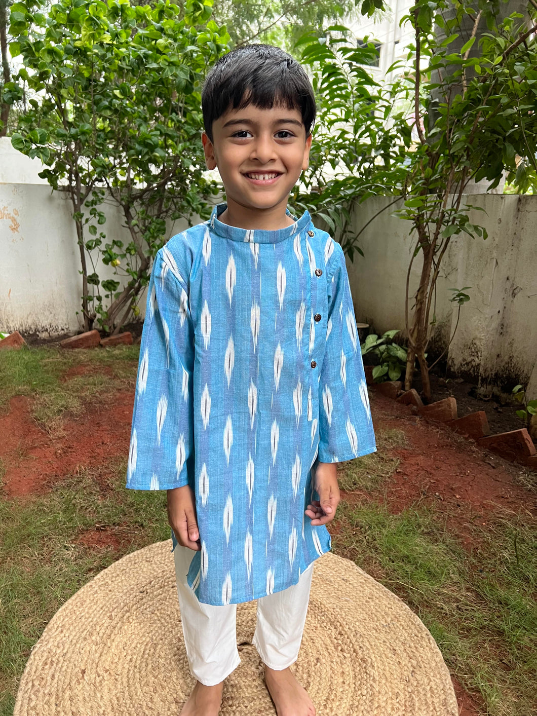 Klingaru Long Kurta - Sky Blue Ikat