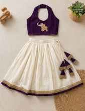 Load image into Gallery viewer, Girls Purple Cotton Ethnic Wear with Elephant Embroidery
