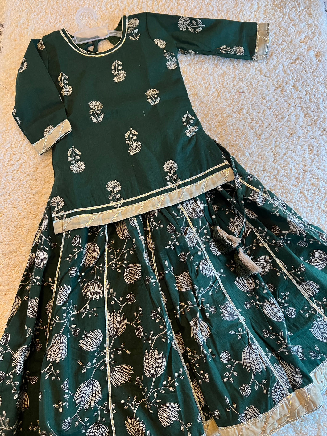 Klingaru Lehanga Choli  - Green Flowers with Top, Lehanga and Dupatta (PREORDER)