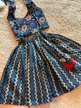 Load image into Gallery viewer, Girls Lehanga Choli, Cotton fabric, perfect to twirl around for girls, halter neck,  Indigo print - great for summers 
