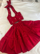 Load image into Gallery viewer, Klingaru Lehanga Choli  -  Red with Flower Mirror Work
