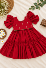Load image into Gallery viewer, Klingaru Lehanga Choli  -  Red with Flower Mirror Work (with Sleeves)
