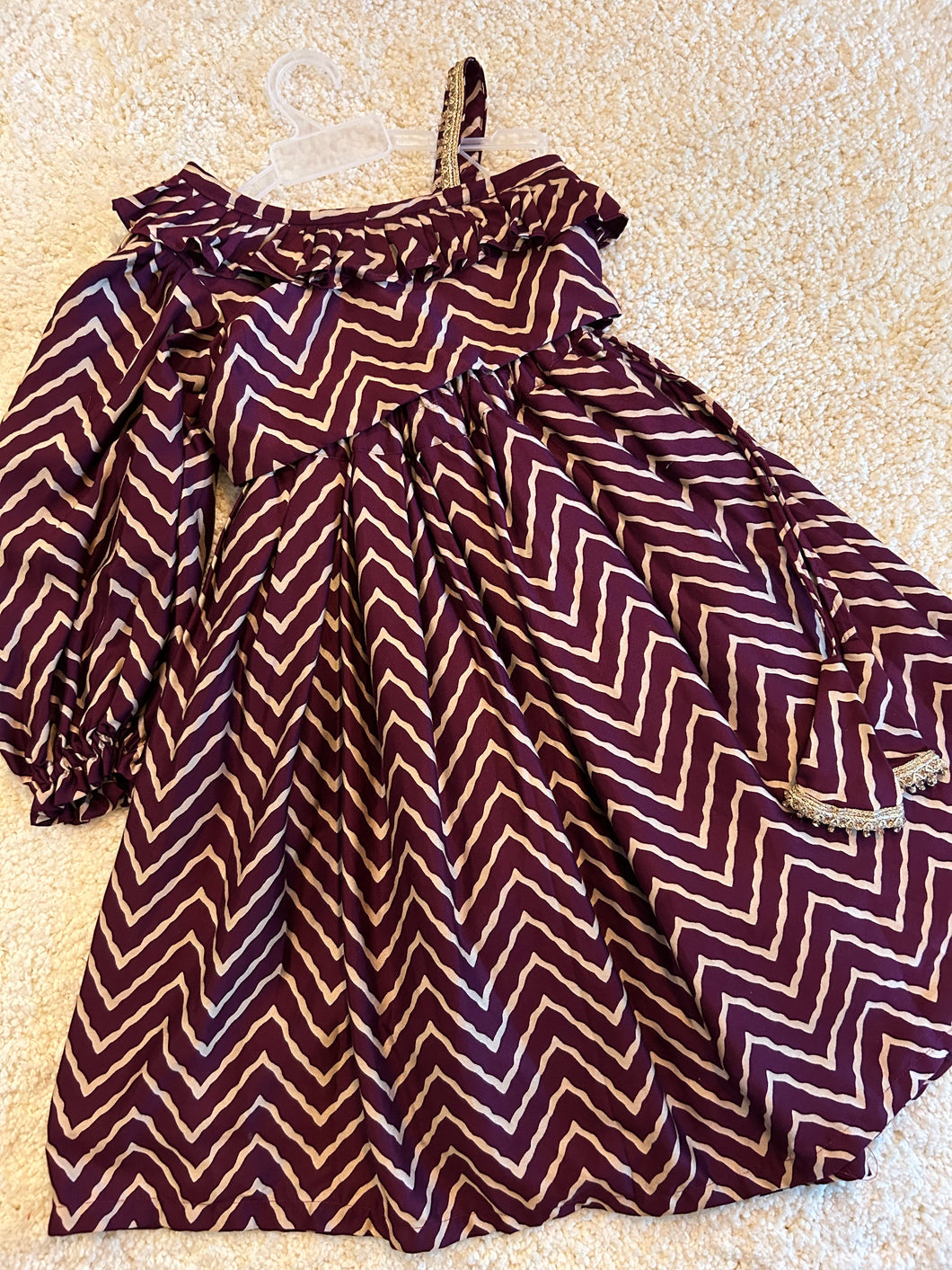Klingaru Lehanga Choli  -  Wine with Zig Zag Off Shoulder