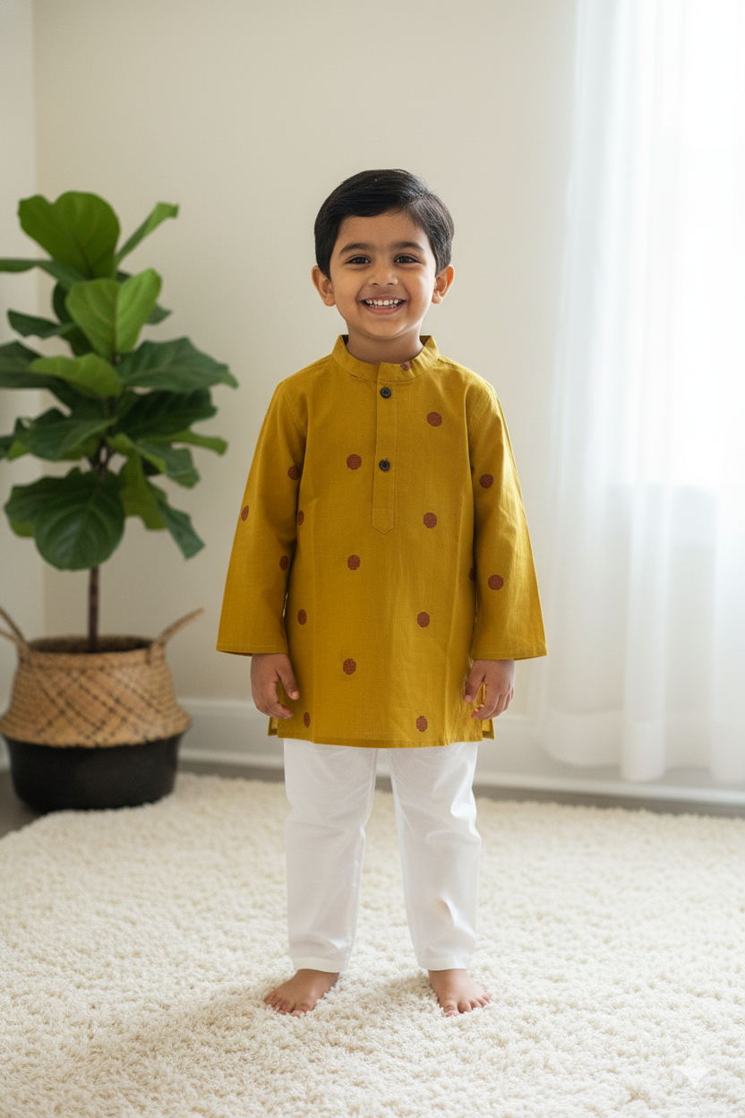 Klingaru Long Kurta - Mustard South Cotton