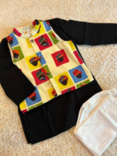 Load image into Gallery viewer, Klingaru Long Kurta Pajama Jacket Set- Black with Multicolour Turban Jacket
