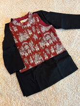 Load image into Gallery viewer, Klingaru Long Kurta Pajama Jacket Set- Black with Red Utsav Jacket
