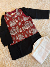 Load image into Gallery viewer, Klingaru Long Kurta Pajama Jacket Set- Black with Red Utsav Jacket
