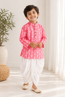 Klingaru Long Kurta Set - Baby Pink Modal Silk with Satin Dhoti