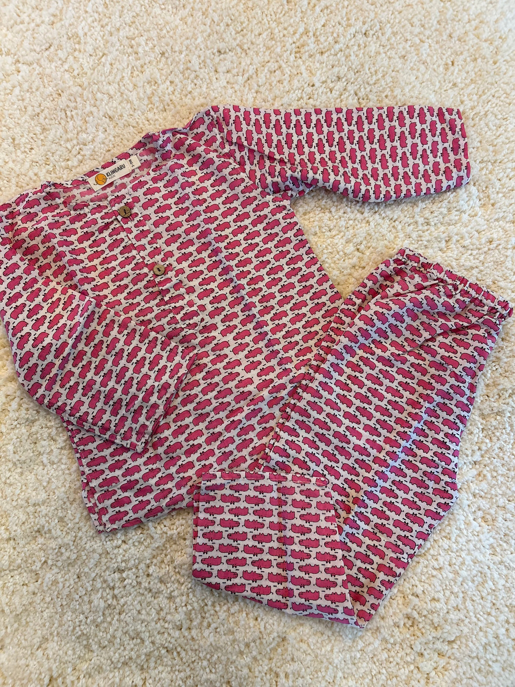Klingaru Night Suit - Pink Hippos