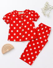 Load image into Gallery viewer, Deep Orange Polka Dot  Cotton Night Suit for Girls
