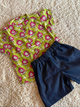 Load image into Gallery viewer, Quirky Print Cotton Shirt for boys with shorts, Cute Lion print , Nehru Collar, smart casuals for boys
