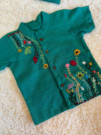 Klingaru Shirt - Green Garden with Hand Embroidery