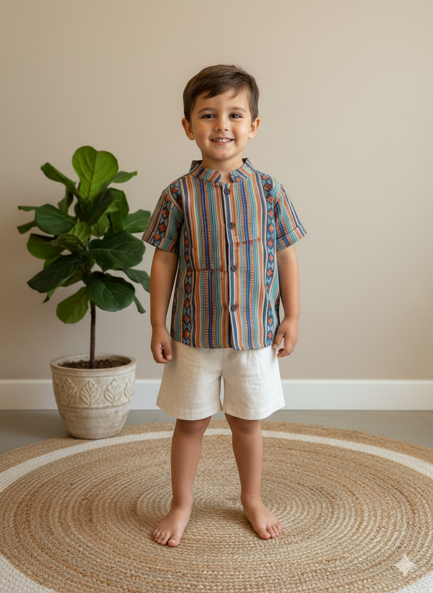 Klingaru Shirt - Rust Blue Stripes