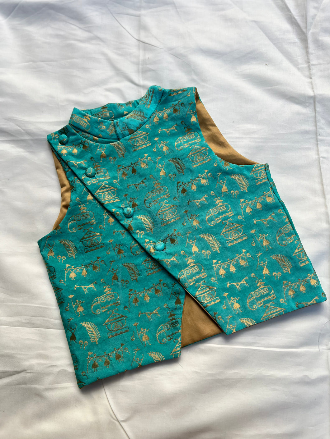 Klingaru  Festive Jacket - Teal Warli Art