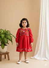 Load image into Gallery viewer, Klingaru Frock - Red Garden Frock with Hand Embroidery (PRE ORDER)

