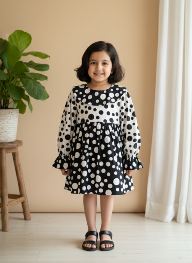 Klingaru Dress - Polka Love  ( Last Piece size-6-12 Months )