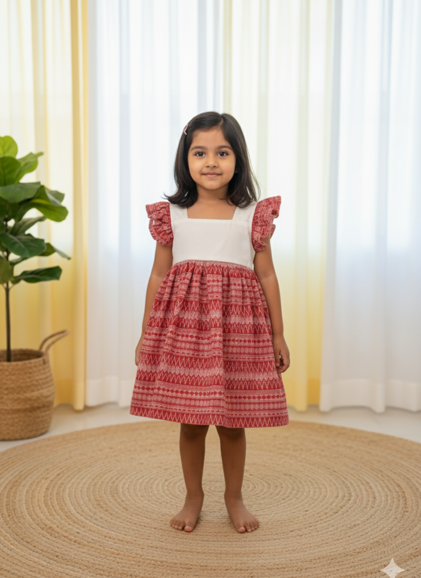 Klingaru Frock - Red white south cotton