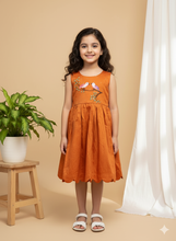 Load image into Gallery viewer, Klingaru Frock - Rust Orange with Hand Embroidery Birds - (PRE-ORDER)
