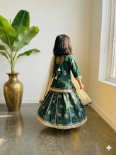 Load image into Gallery viewer, Klingaru Lehanga Choli  - Green Flowers with Top, Lehanga and Dupatta (PREORDER)
