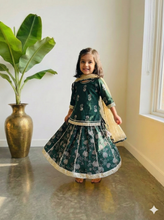 Load image into Gallery viewer, Klingaru Lehanga Choli  - Green Flowers with Top, Lehanga and Dupatta (PREORDER)
