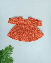 Load image into Gallery viewer, Klingaru Girl Dhoti Set - Orange with Offwhite Ikat
