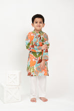 Load image into Gallery viewer, Klingaru Long Kurta Set- Green Orange Leaves Printed
